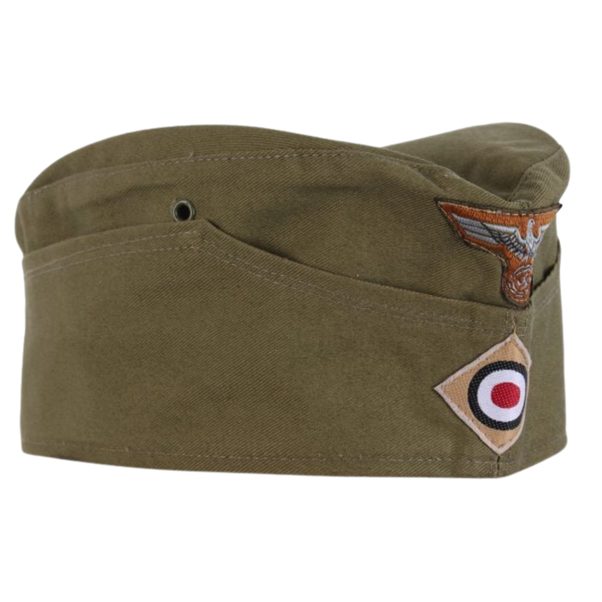 WW2 DAK Green Overseas Side Cap - Red Lining Replica