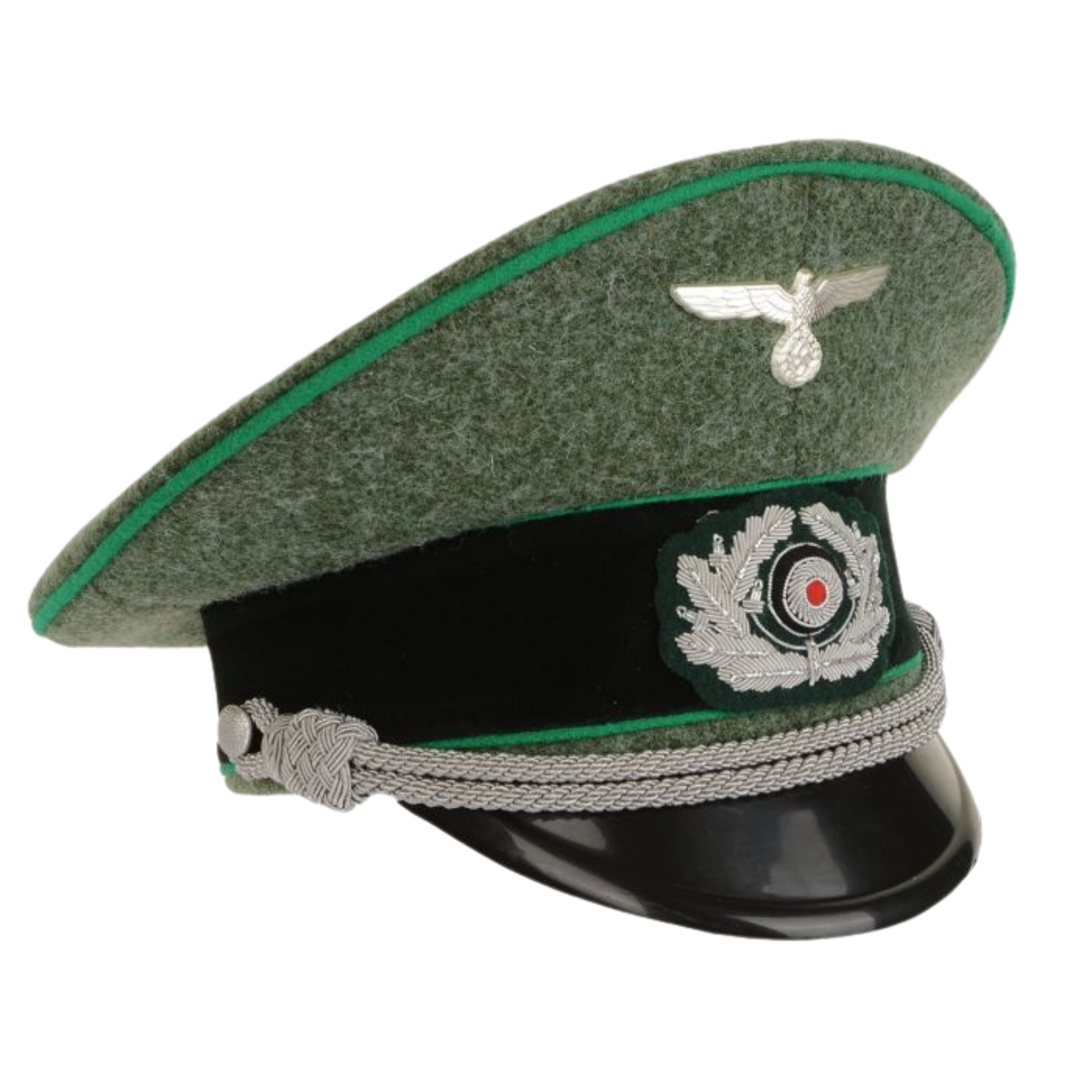 German Army Officer Visor Cap - Field Grey with Light Green Piping Replica