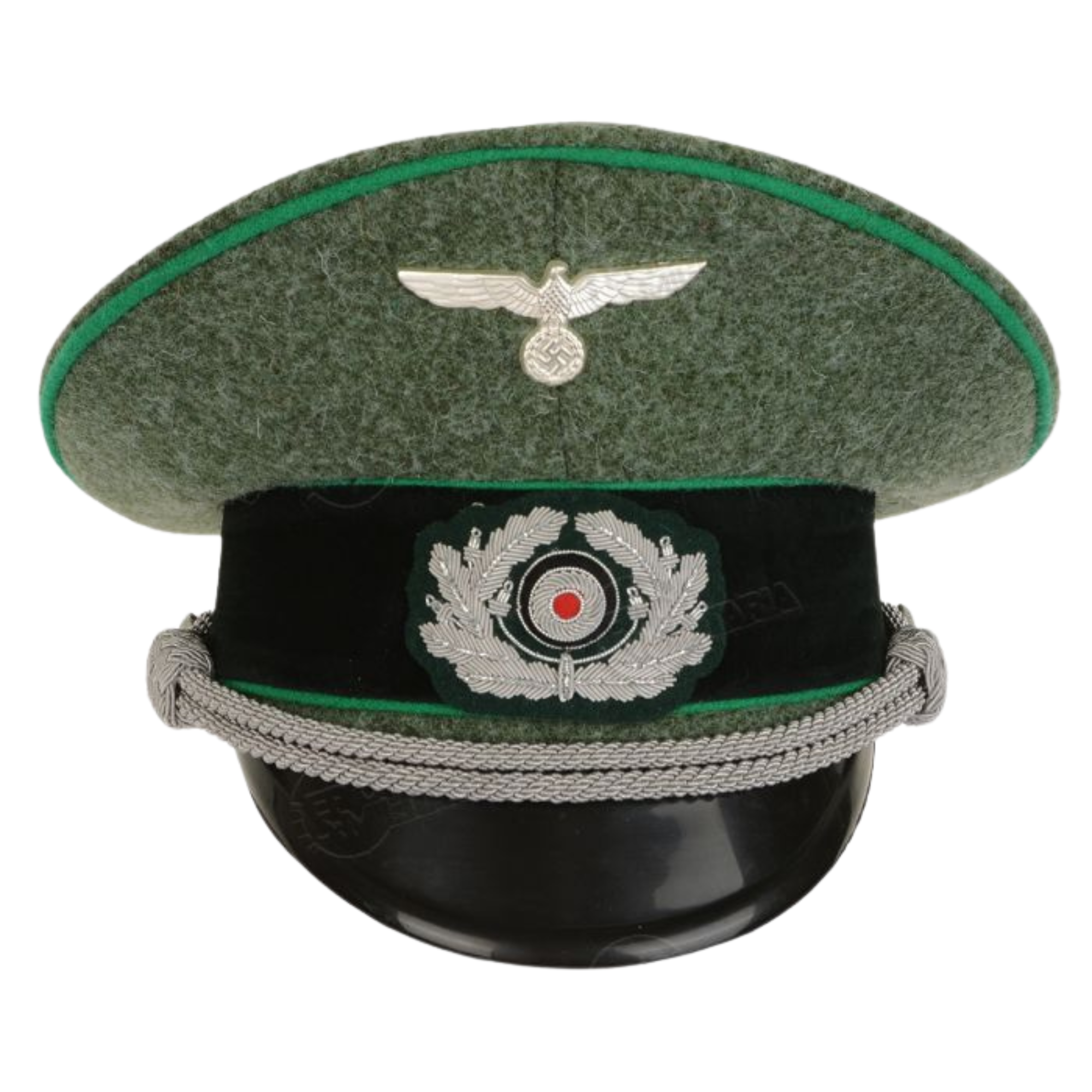 German Army Officer Visor Cap - Field Grey with Light Green Piping Replica