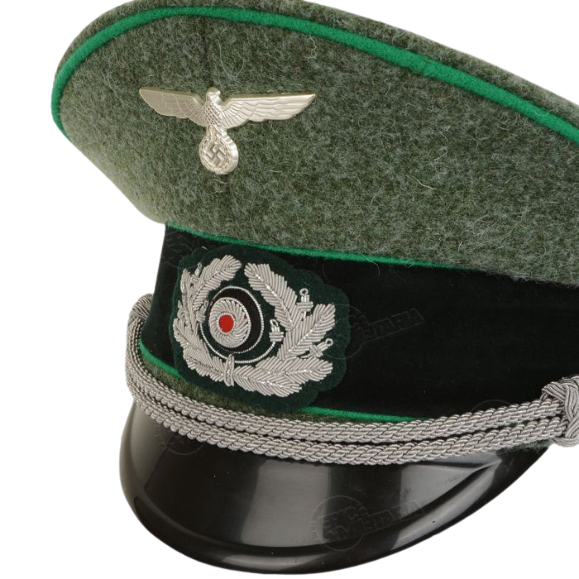 German Army Officer Visor Cap - Field Grey with Light Green Piping Replica