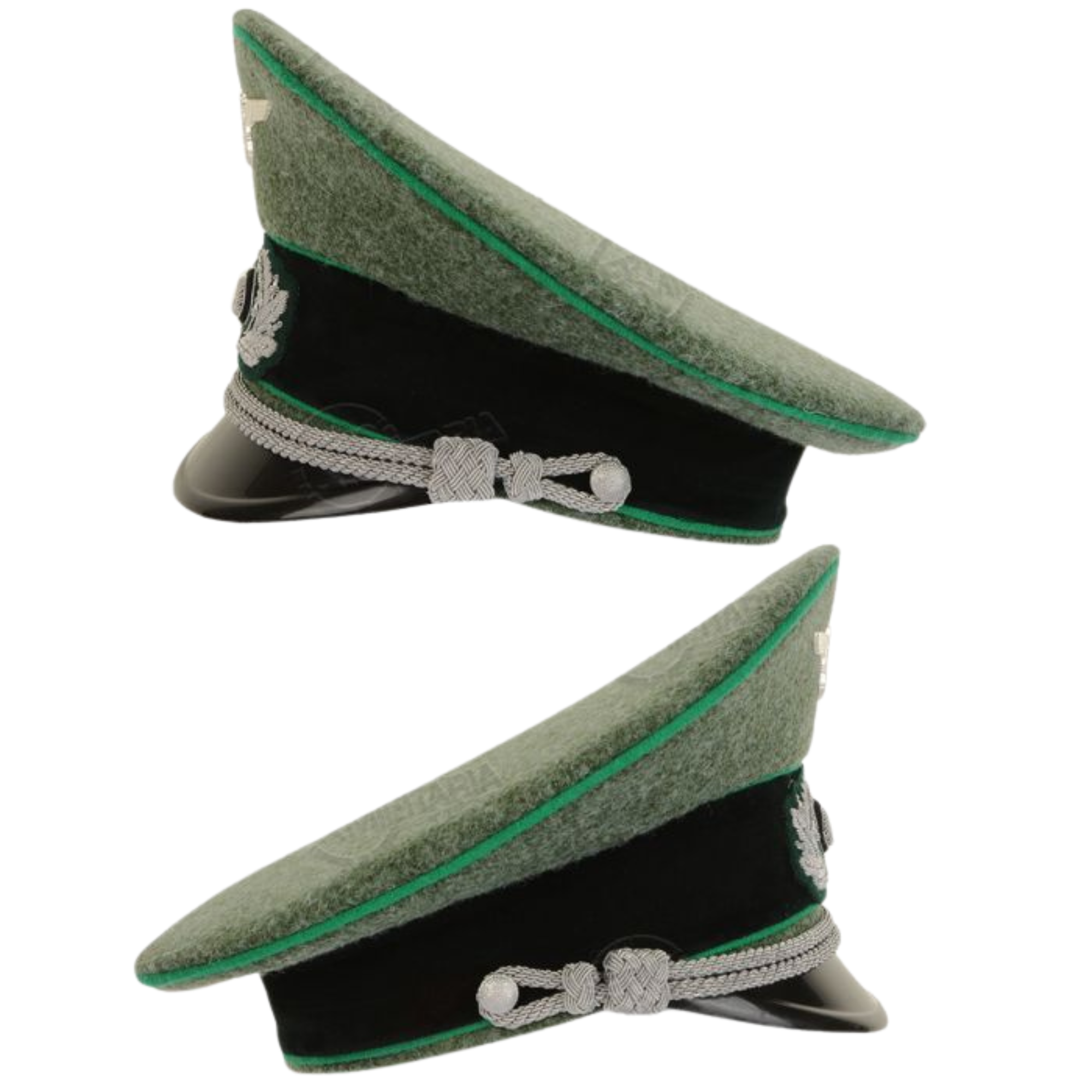 German Army Officer Visor Cap - Field Grey with Light Green Piping Replica