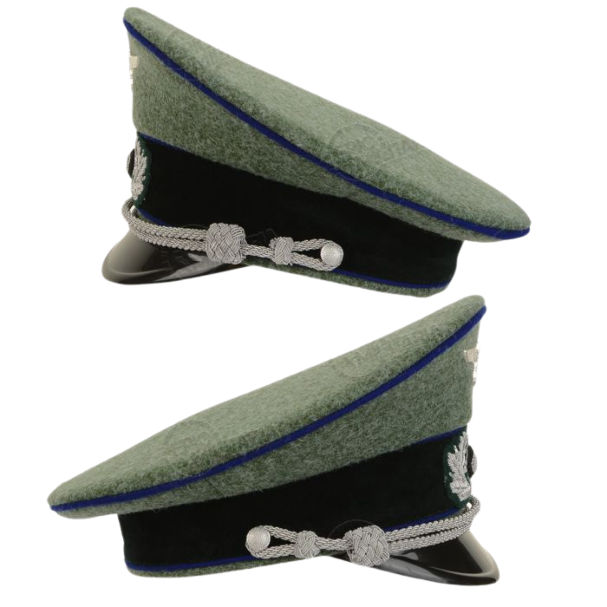 German Army Officer Visor Cap - Field Grey with Cornflower Blue Piping Replica