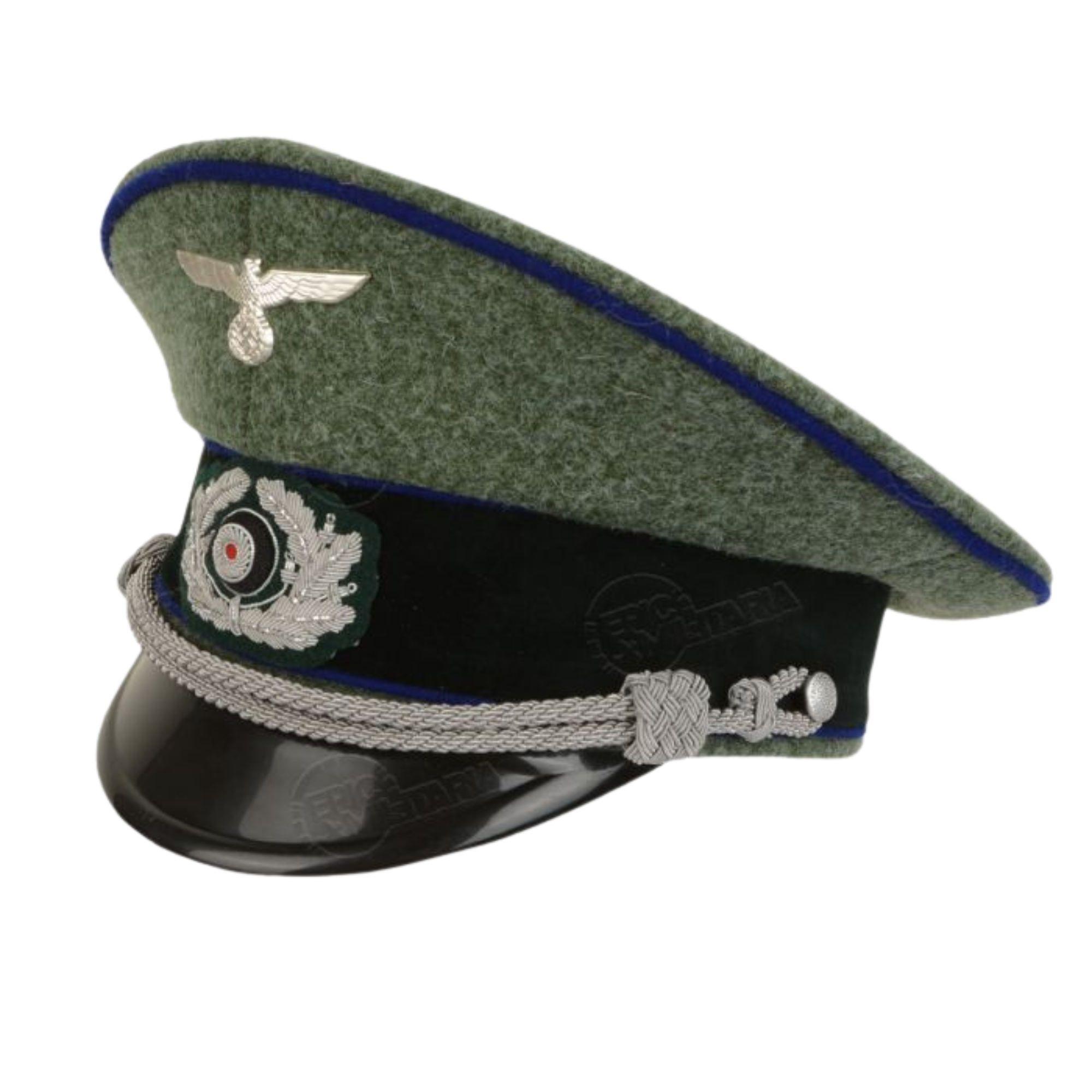 German Army Officer Visor Cap - Field Grey with Cornflower Blue Piping Replica