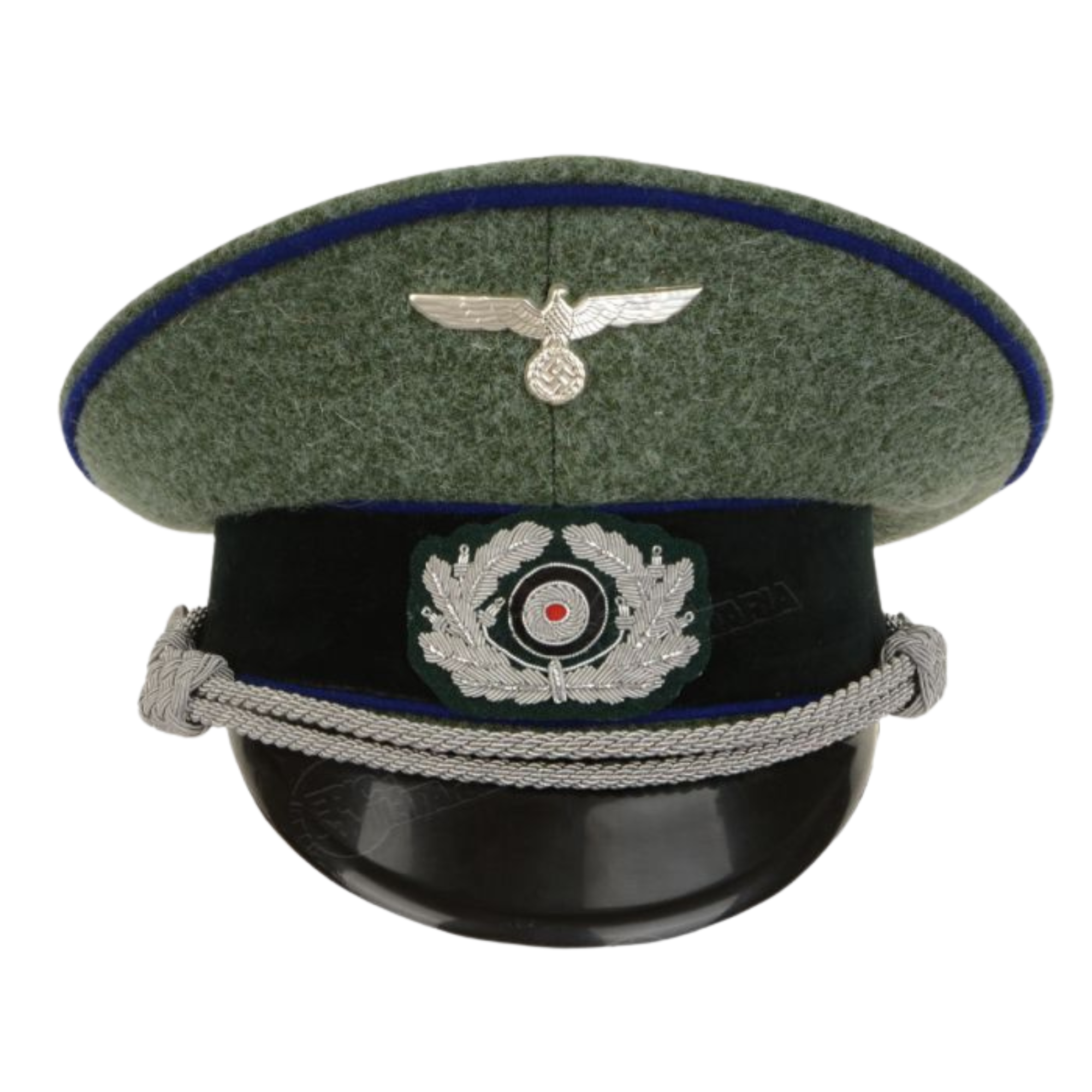 German Army Officer Visor Cap - Field Grey with Cornflower Blue Piping Replica