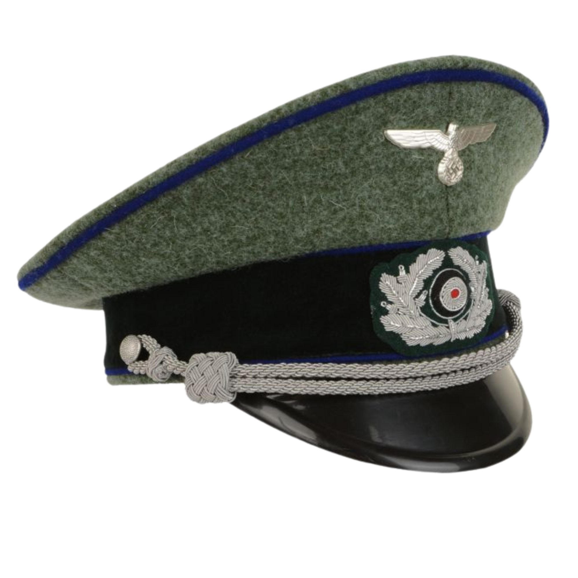 German Army Officer Visor Cap - Field Grey with Cornflower Blue Piping Replica