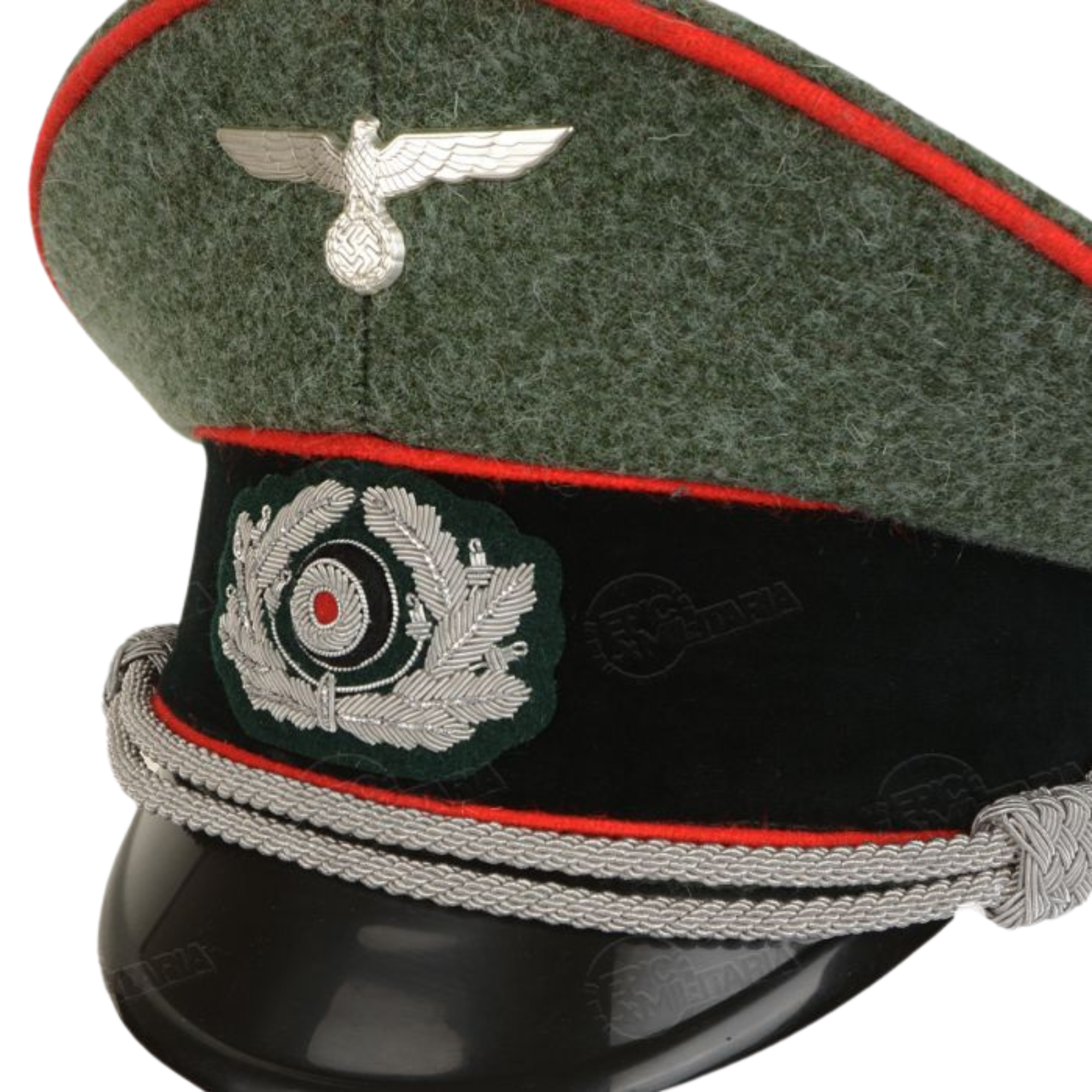 German Army Officer Visor Cap - Field Grey with Red Piping Replica