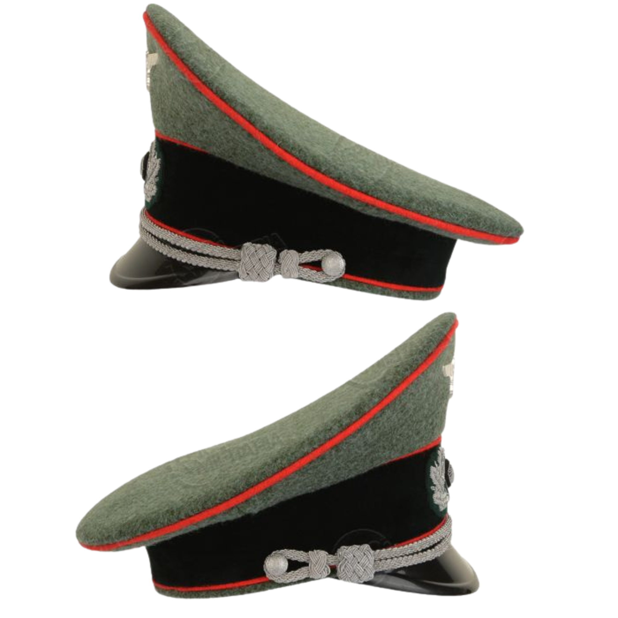 German Army Officer Visor Cap - Field Grey with Red Piping Replica