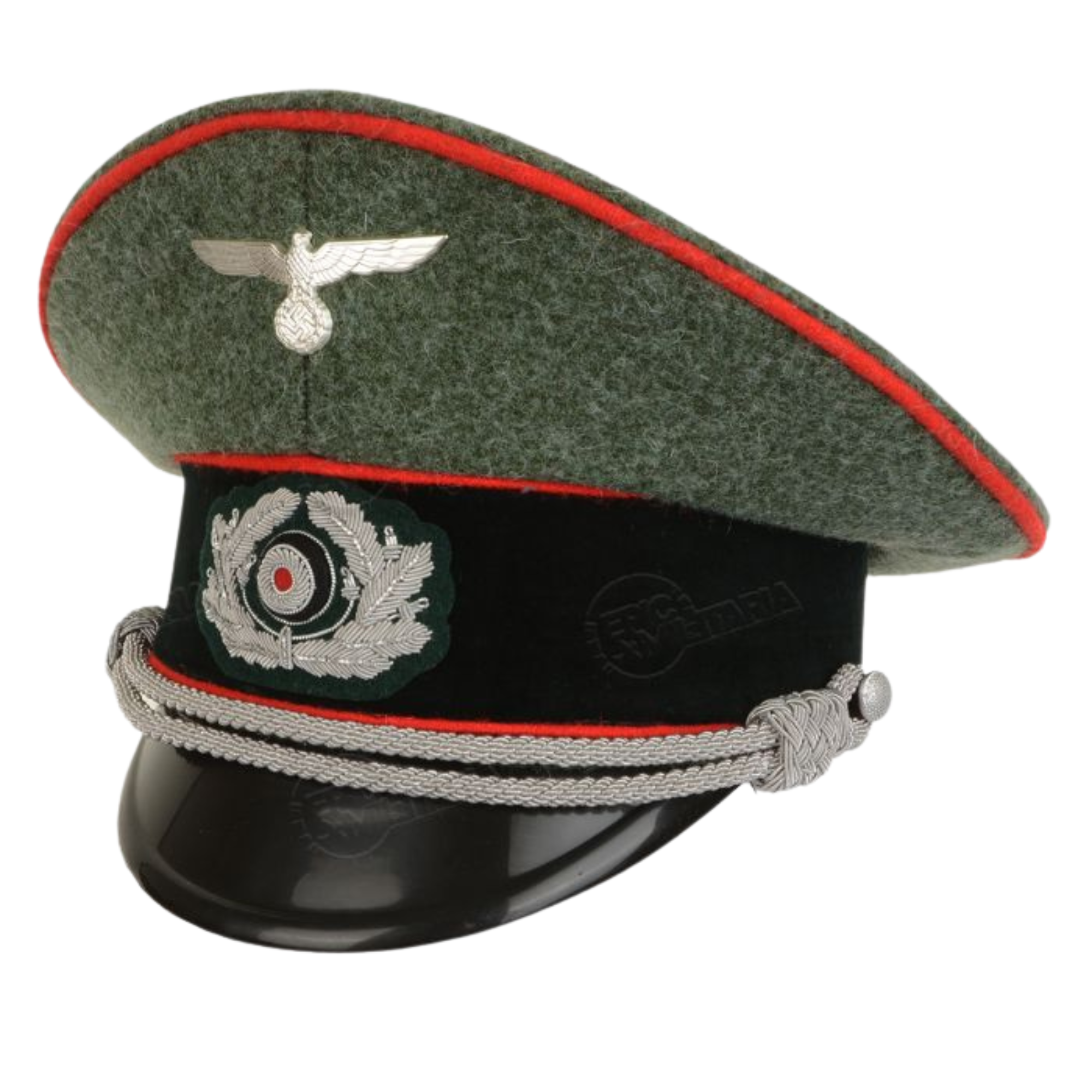 German Army Officer Visor Cap - Field Grey with Red Piping Replica