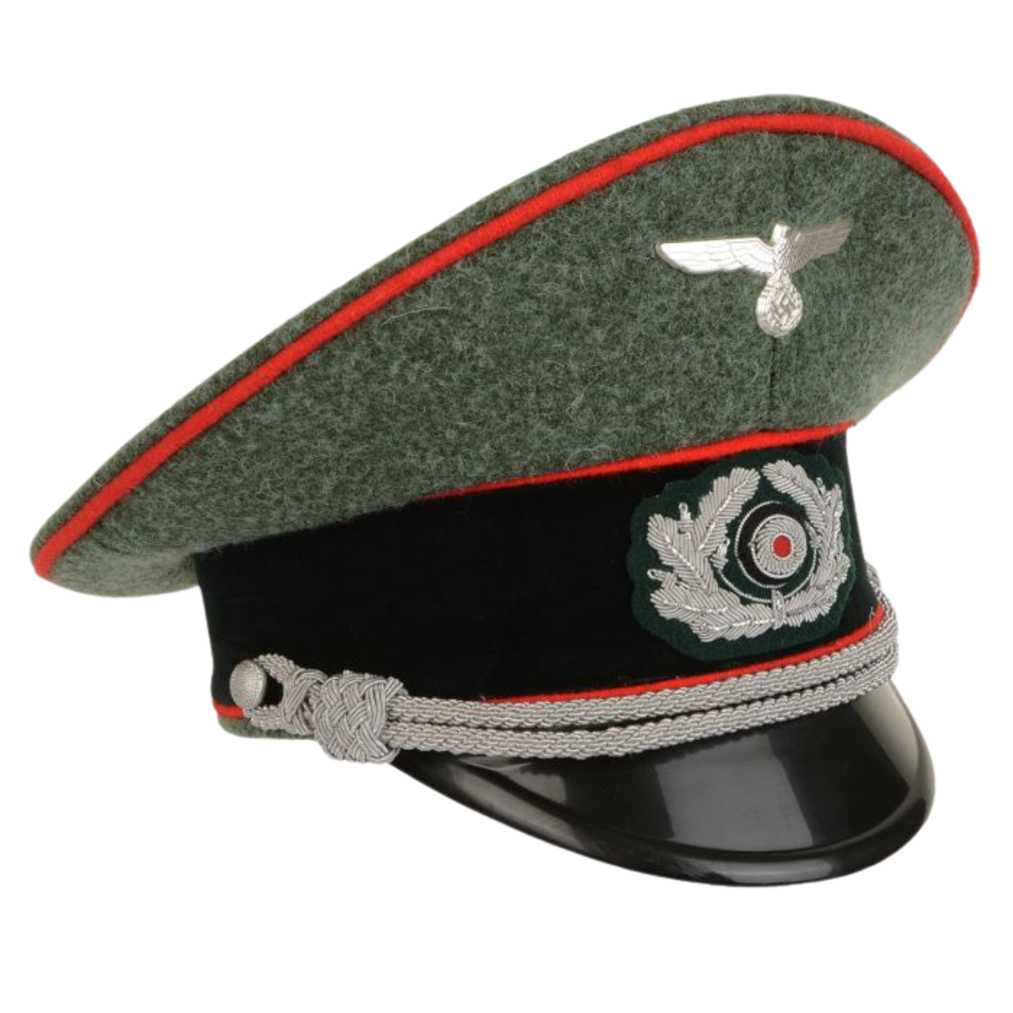 German Army Officer Visor Cap - Field Grey with Red Piping Replica