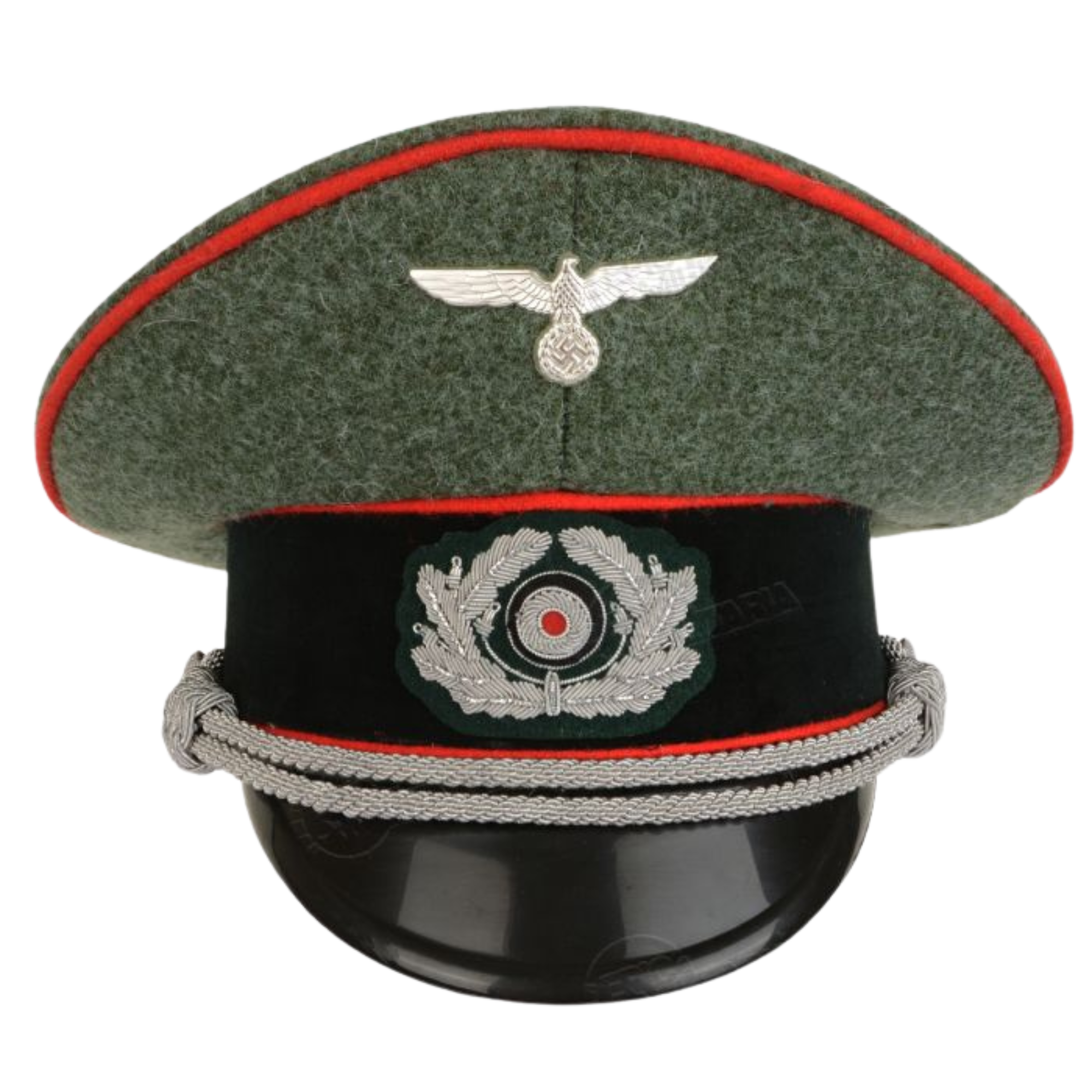 German Army Officer Visor Cap - Field Grey with Red Piping Replica