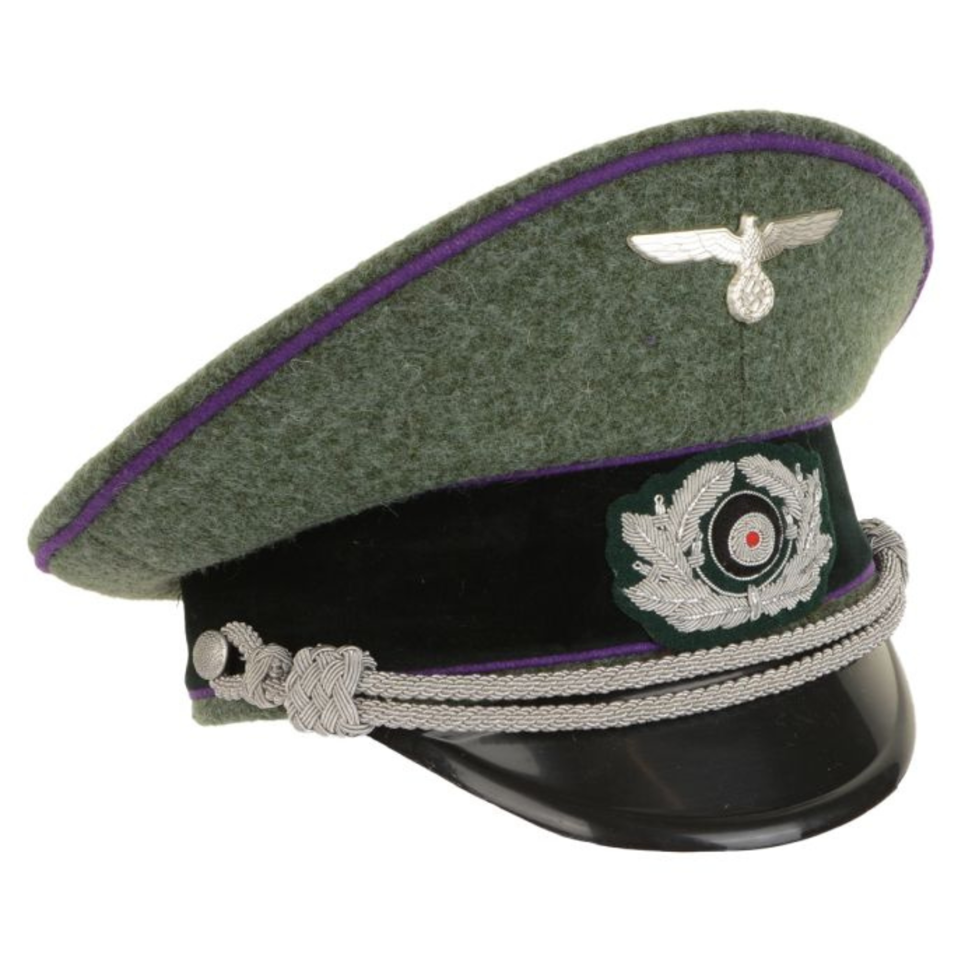 German Army Officer Visor Cap - Field Grey with Purple Piping Replica