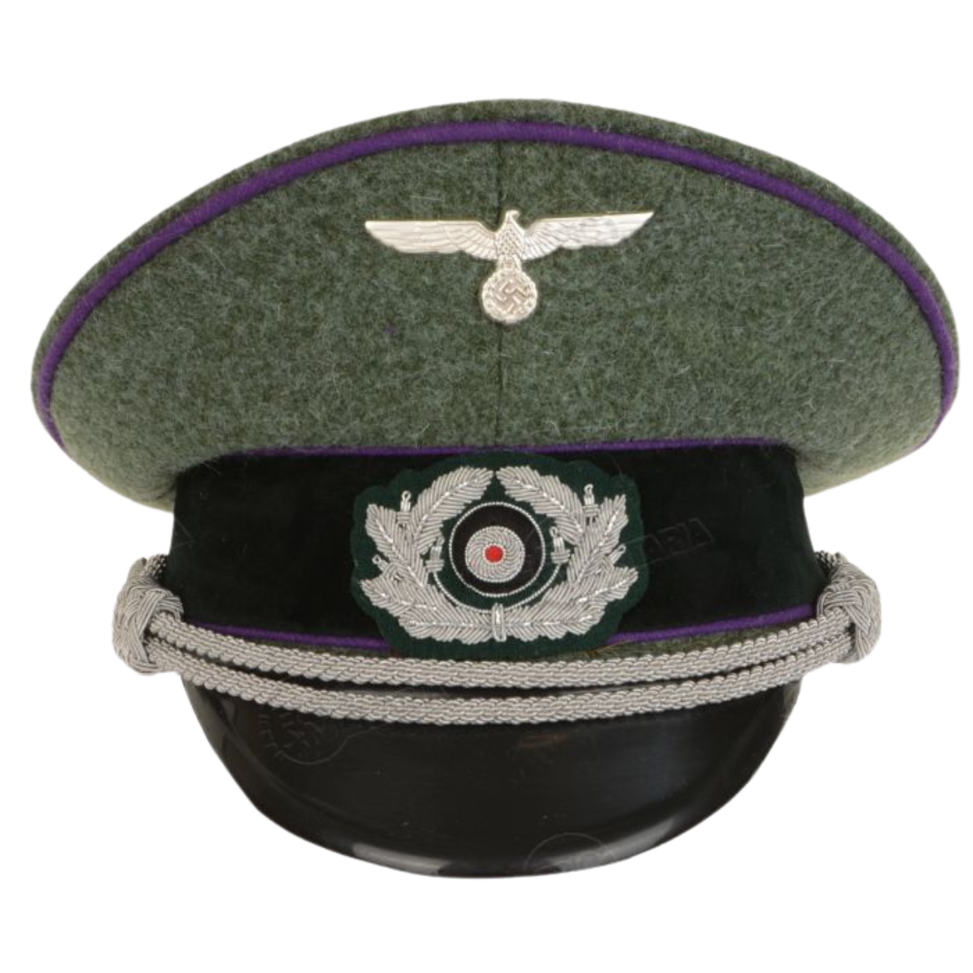 German Army Officer Visor Cap - Field Grey with Purple Piping Replica