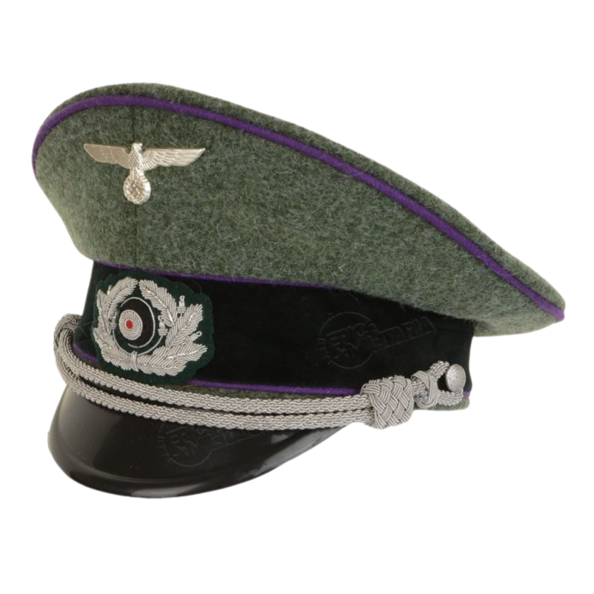 German Army Officer Visor Cap - Field Grey with Purple Piping Replica