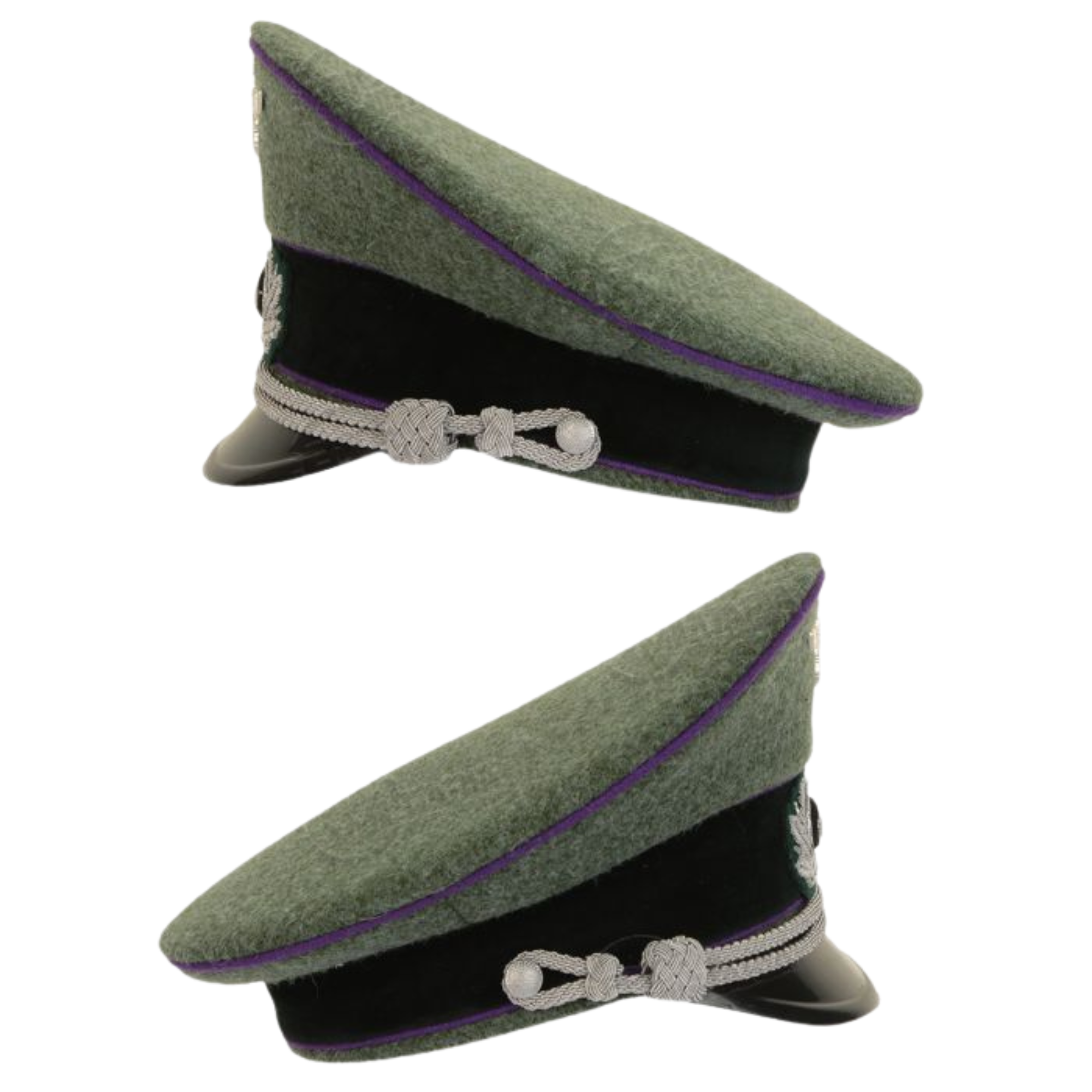 German Army Officer Visor Cap - Field Grey with Purple Piping Replica