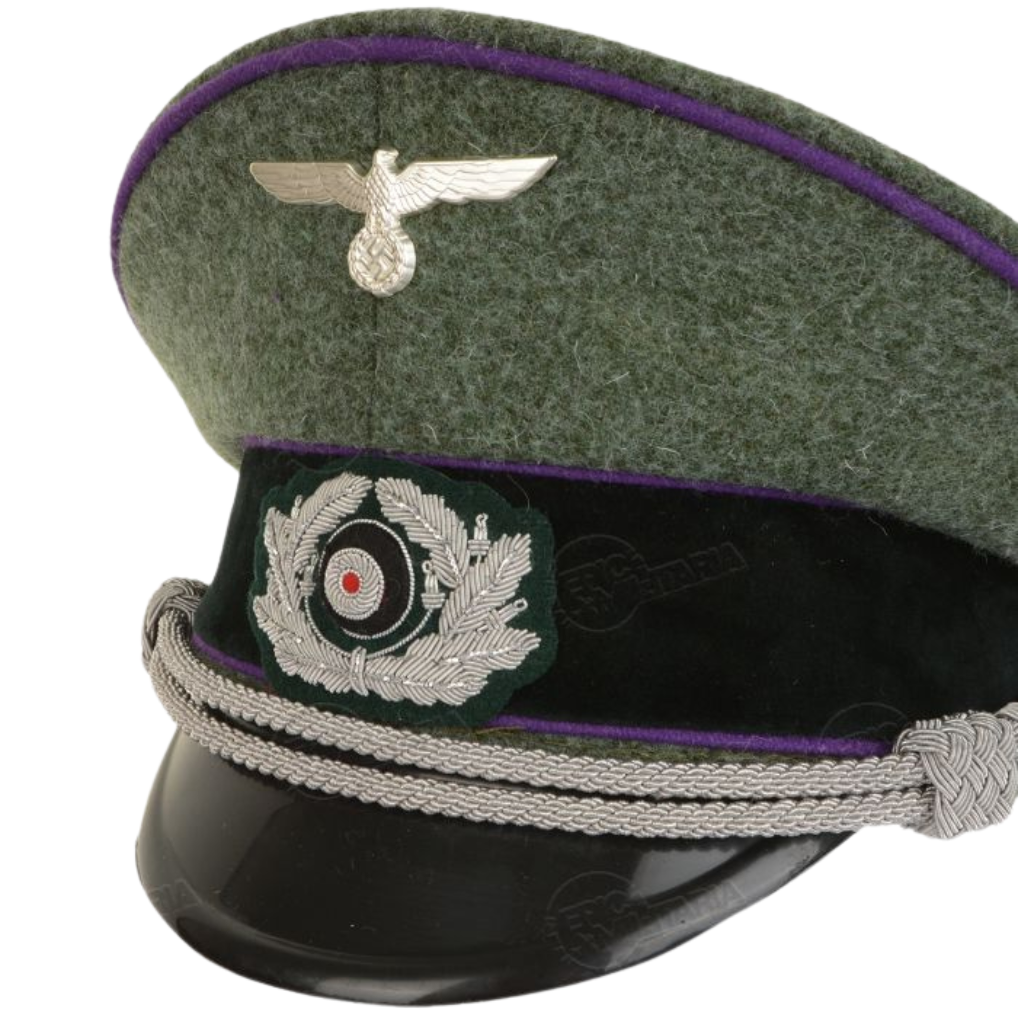 German Army Officer Visor Cap - Field Grey with Purple Piping Replica