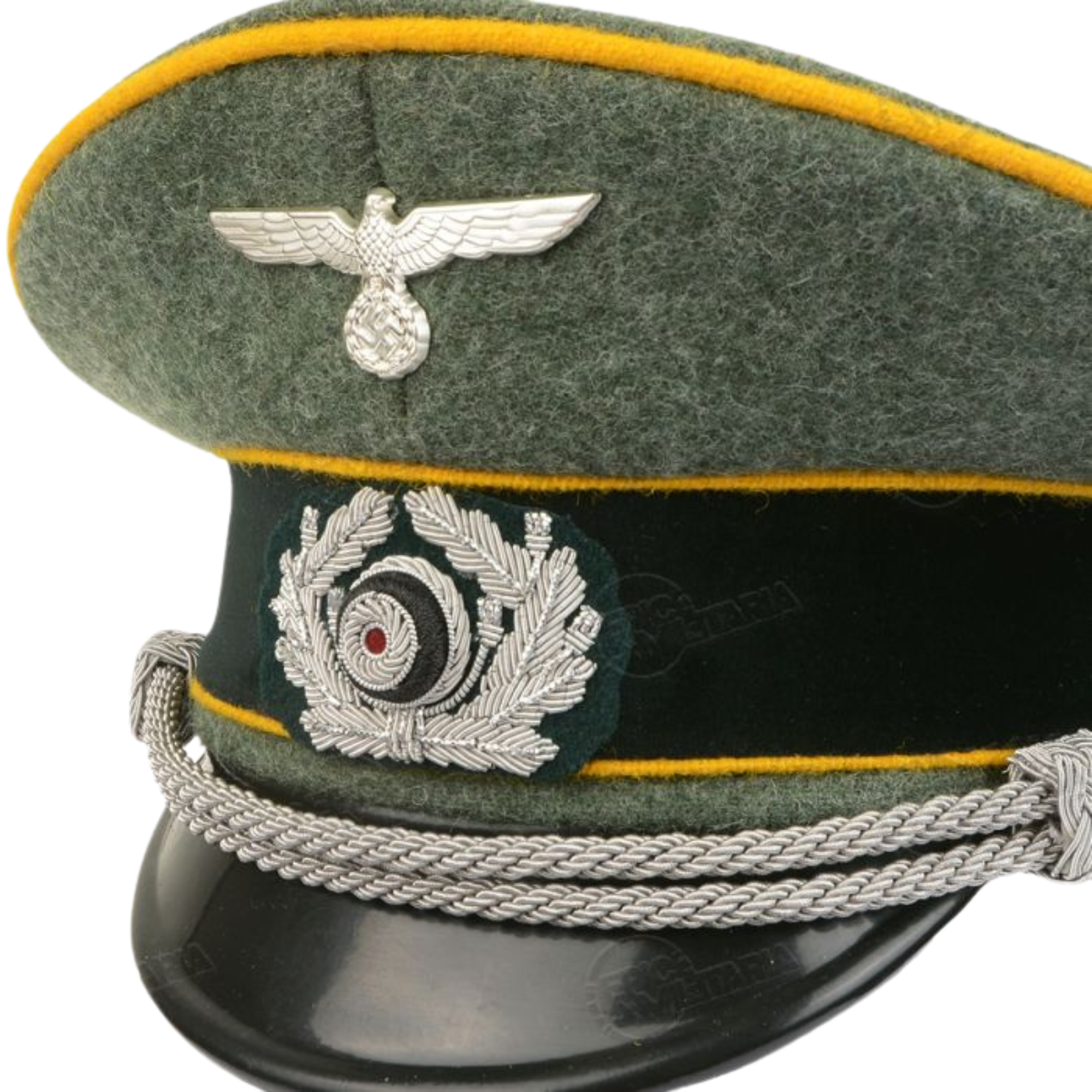 German Army Officer Visor Cap - Field Grey with Golden Yellow Piping Replica