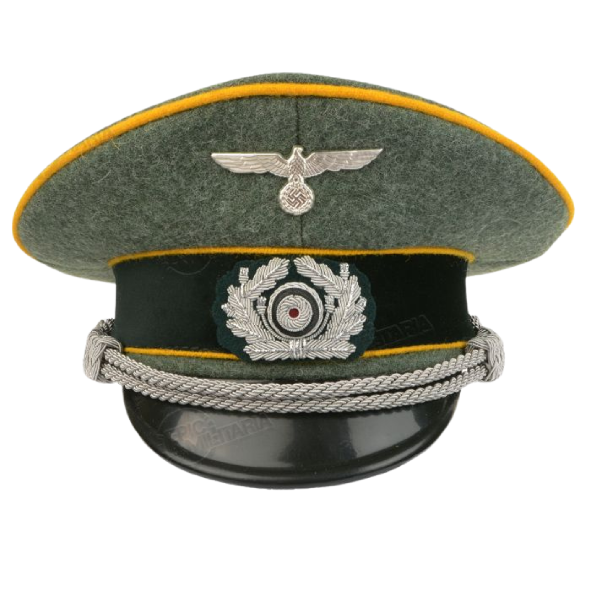 German Army Officer Visor Cap - Field Grey with Golden Yellow Piping Replica