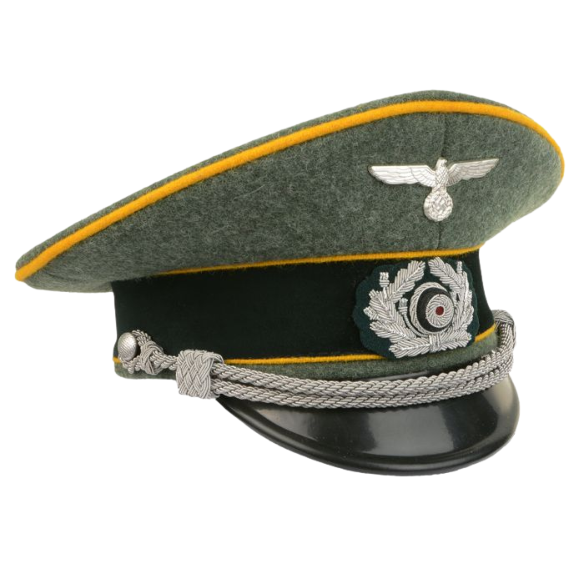 German Army Officer Visor Cap - Field Grey with Golden Yellow Piping Replica