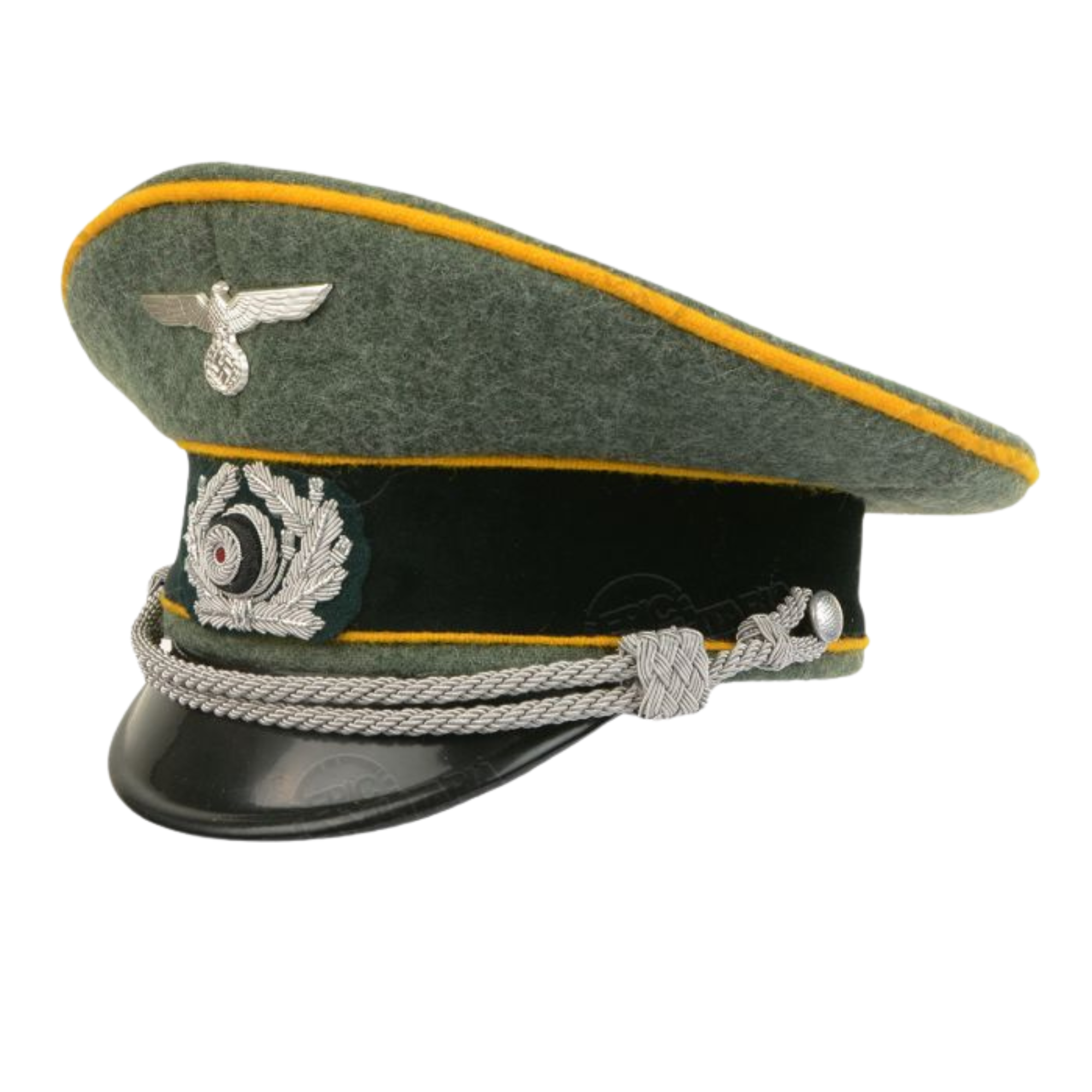 German Army Officer Visor Cap - Field Grey with Golden Yellow Piping Replica