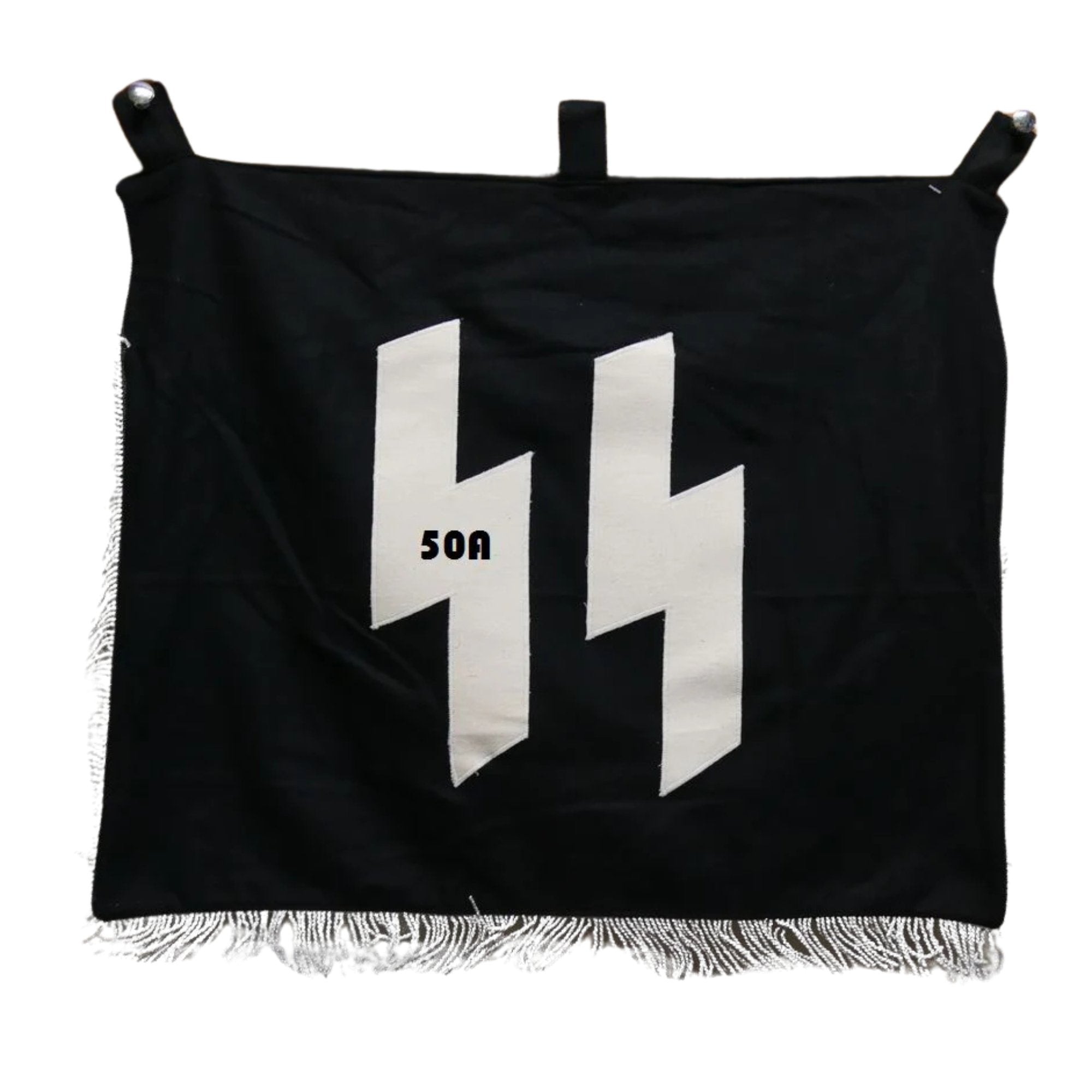 A/SS Early Bugle Banner - Wool with Skull and Double Runes, Silver Fringe - World Wing1