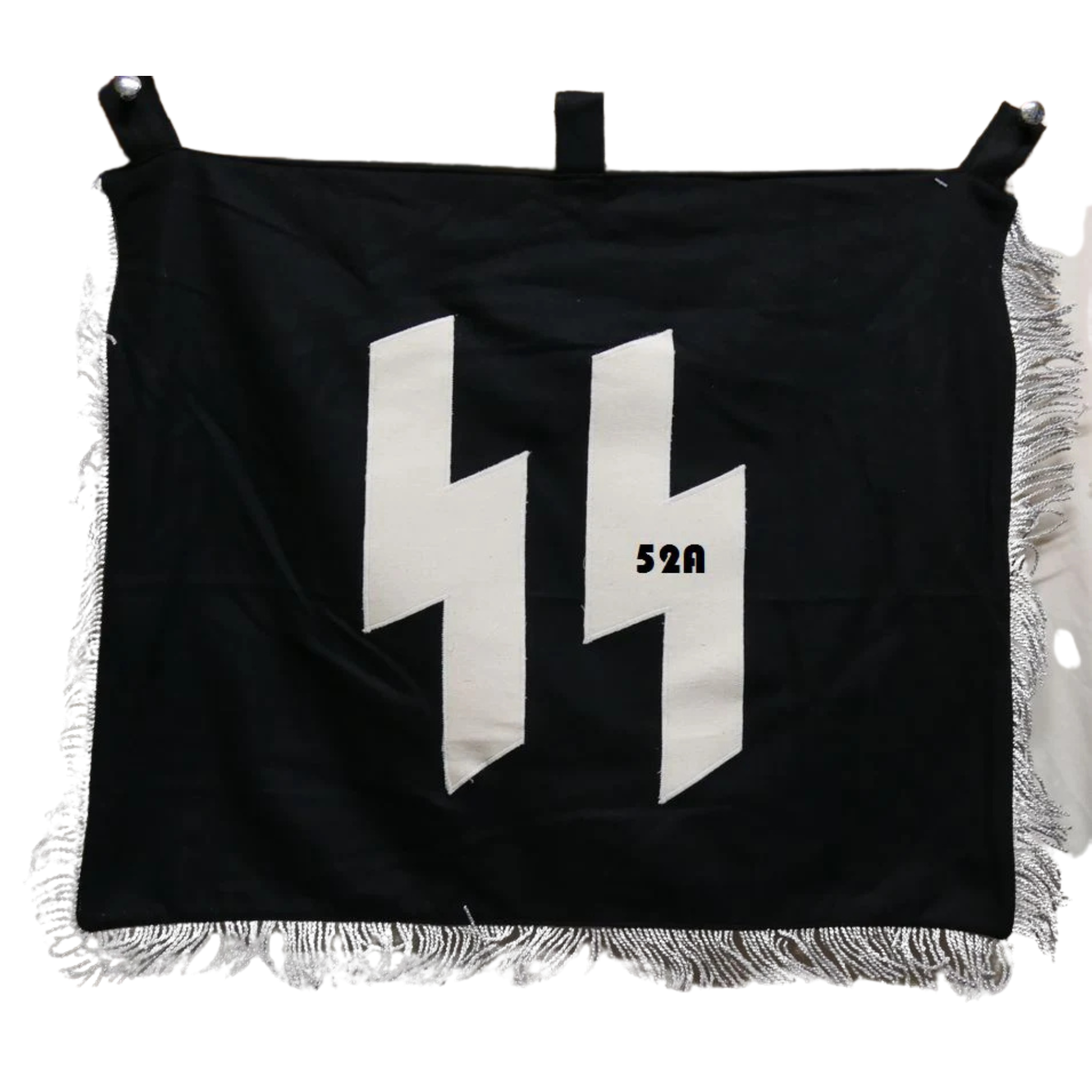 SS Dutch Bugle Banner - Wool with White Cotton Symbols and Silver Fringe