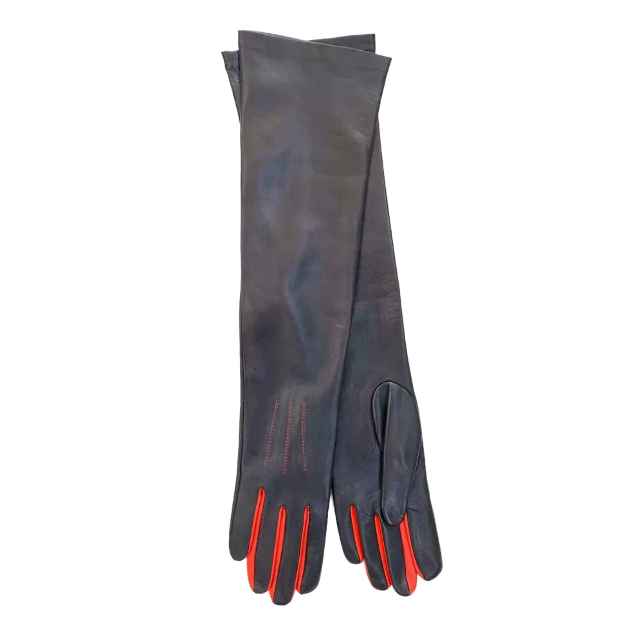 Women's Evening Red & Black Napa Soft Leather Handmade Lambskin Long Gloves