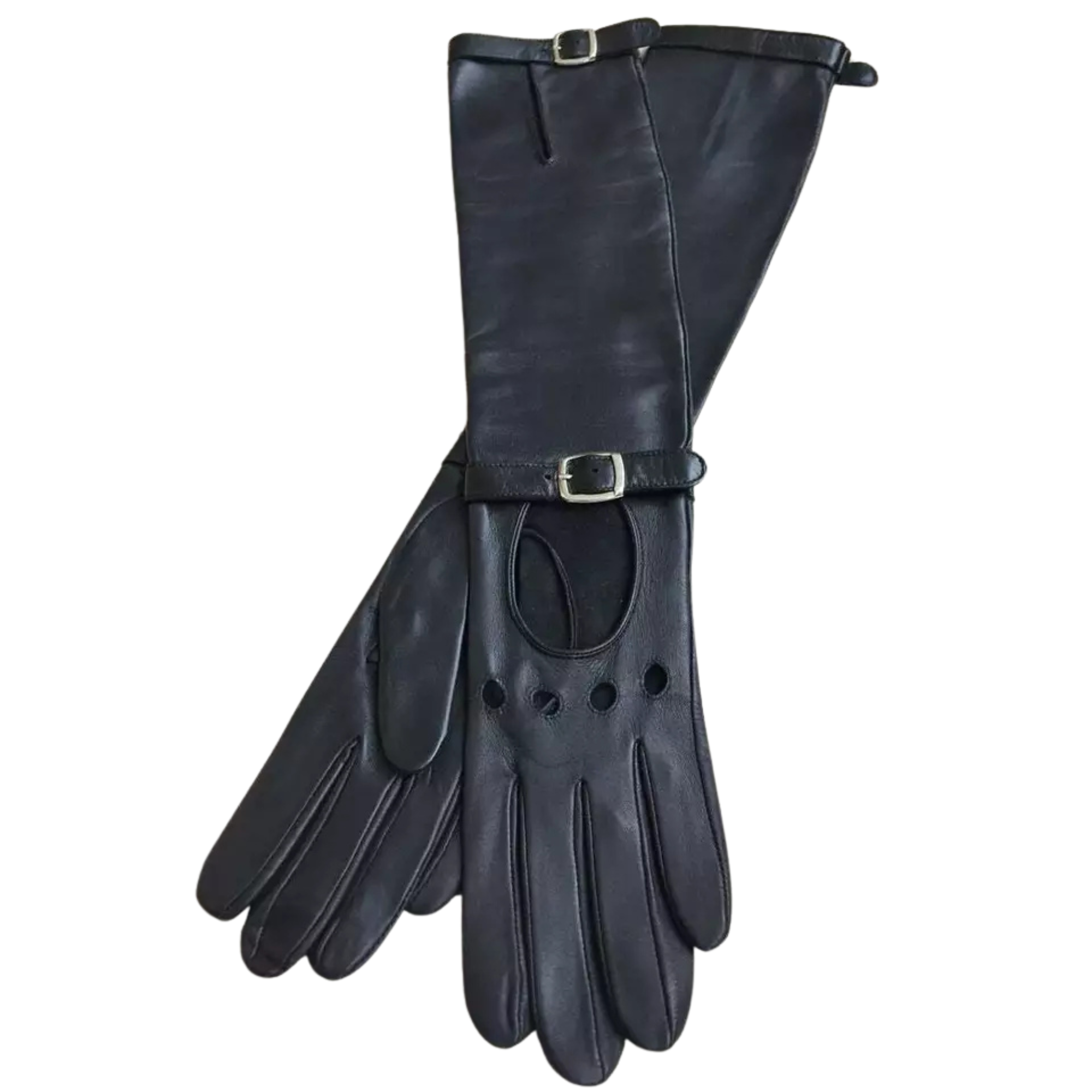 Handmade Women's Italian Napa Leather Lambskin Black Evening Unlined Gloves