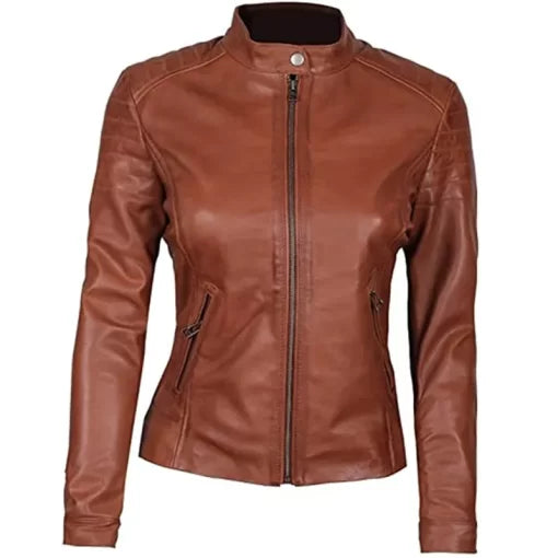 Women’s Brown Leather Slim Fit Jacket – Bold, Beautiful, and Durable