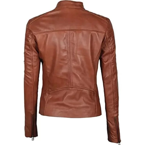 Women’s Brown Leather Slim Fit Jacket – Bold, Beautiful, and Durable