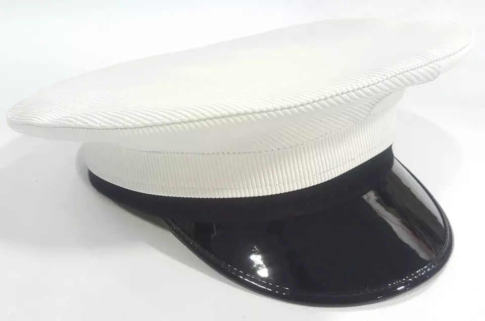 British Royal Navy Class 1 & 3 White Officer Peaked Cap Dress Hat - R N CAP